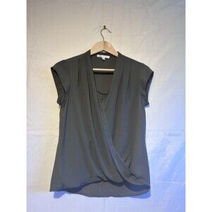 DR2 Women’s Blouse XS Gray Draped Surplice Front Cap Sleeve